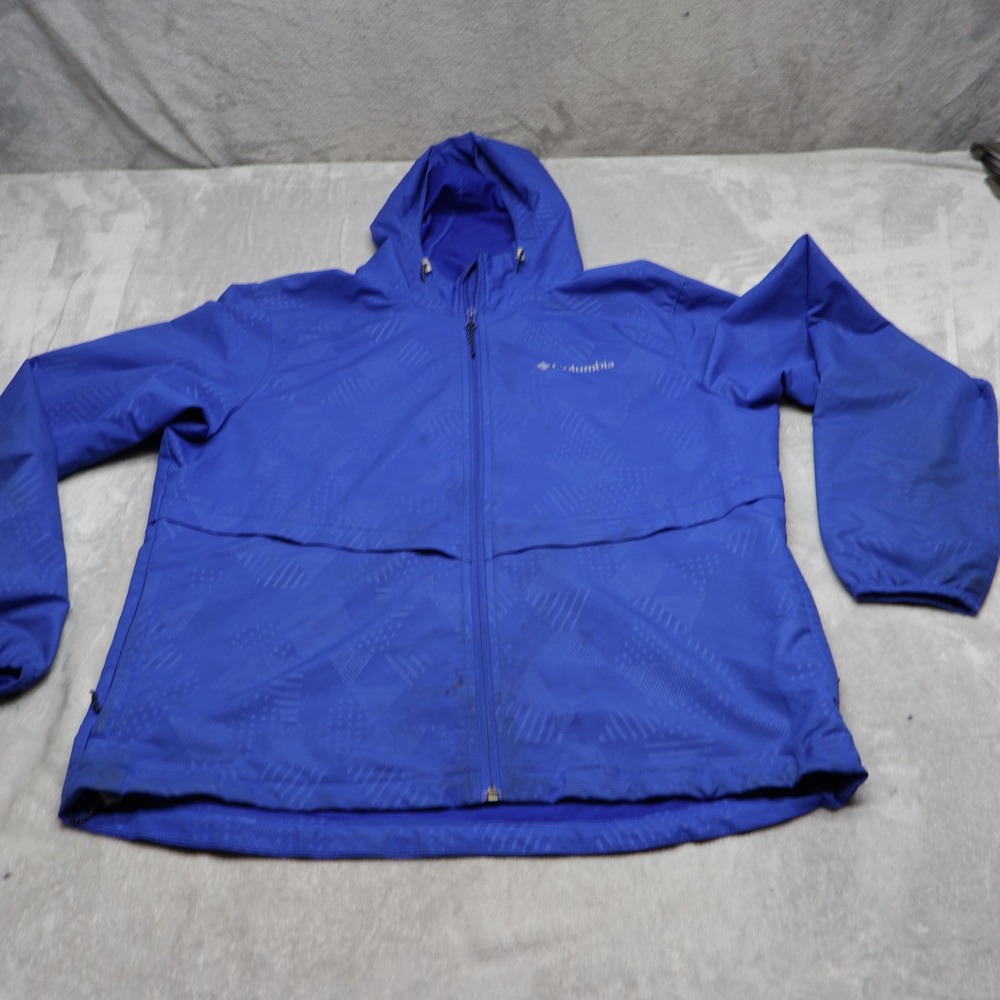 Columbia Jacket Mens Medium Blue Geometric Panther Creek Hooded Full Zip READ